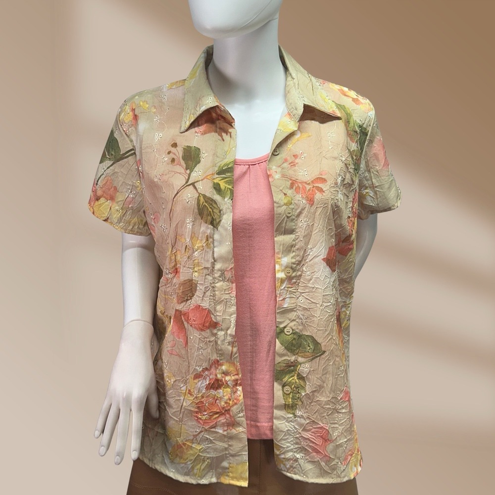 Coral Bay Ladies 2 Piece Tank & Short Sleeve Button Down Blouse Sz Med NWOT